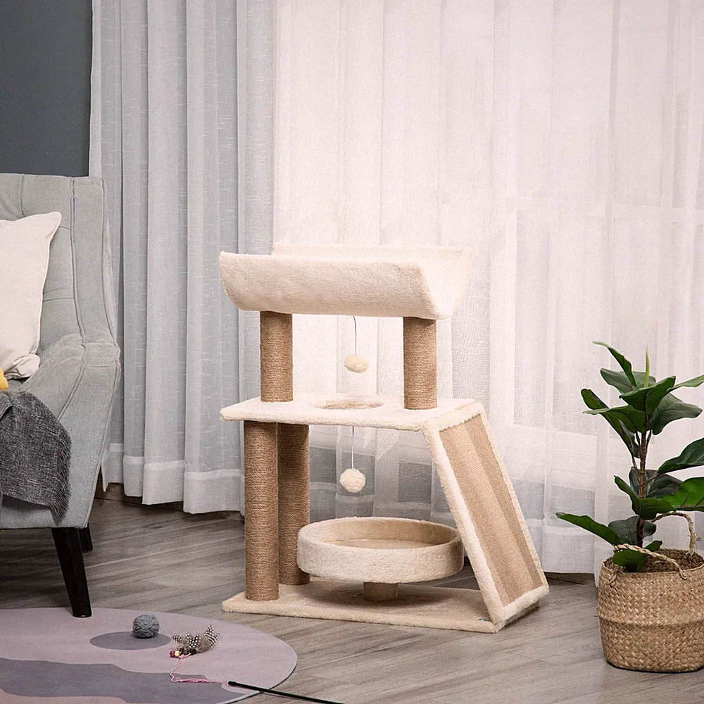 PawHut Katzen Kratzbaum Klein, 76 cm Katzenbaum mit Spielball, Bett, Kratzbrett