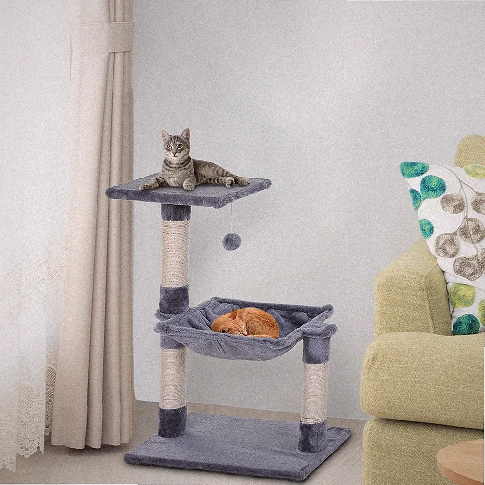 PawHut Katzenbaum 3-Stock Kratzbaum Katzenbett mit Hängebett Sisalsäule Plüsch