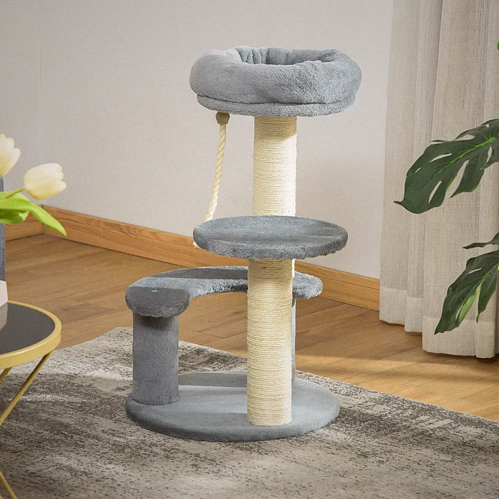 PawHut Katzenbaum Kletterbaum Spielbaum Katzenbett Katzenkratzbaum Grau