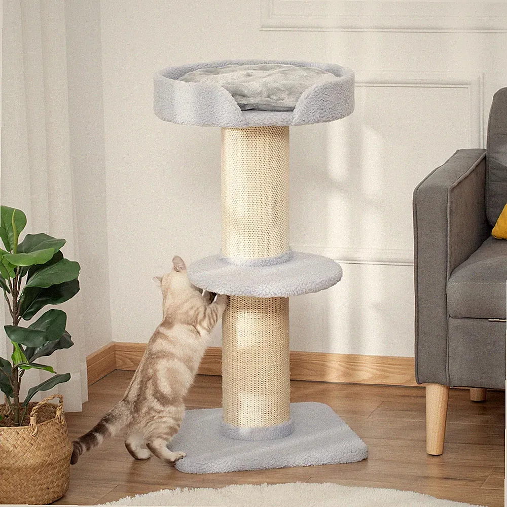 PawHut Katzenbaum Spielbaum Kratzstamm mit Plattform Sisal Plüsch 3 Farbe