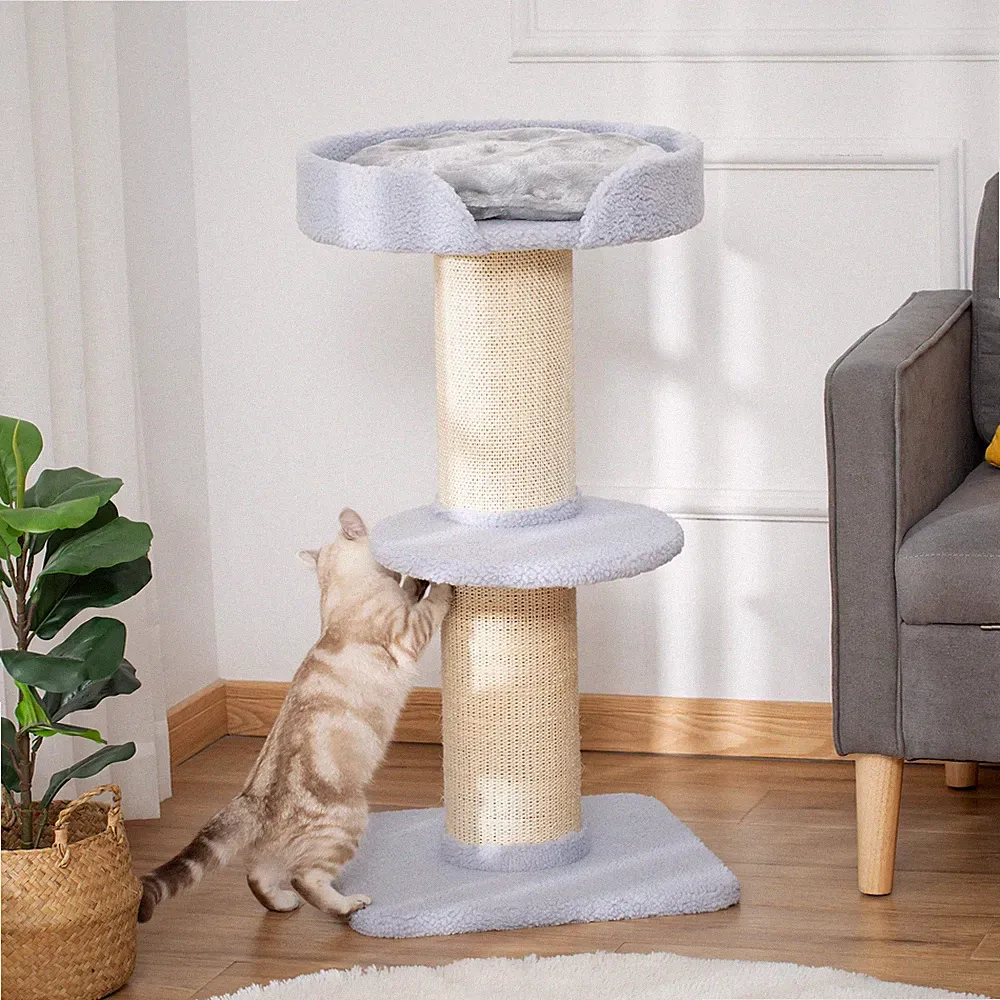 PawHut Katzenbaum Spielbaum Kratzstamm mit Plattform Sisal Plüsch 3 Farbe
