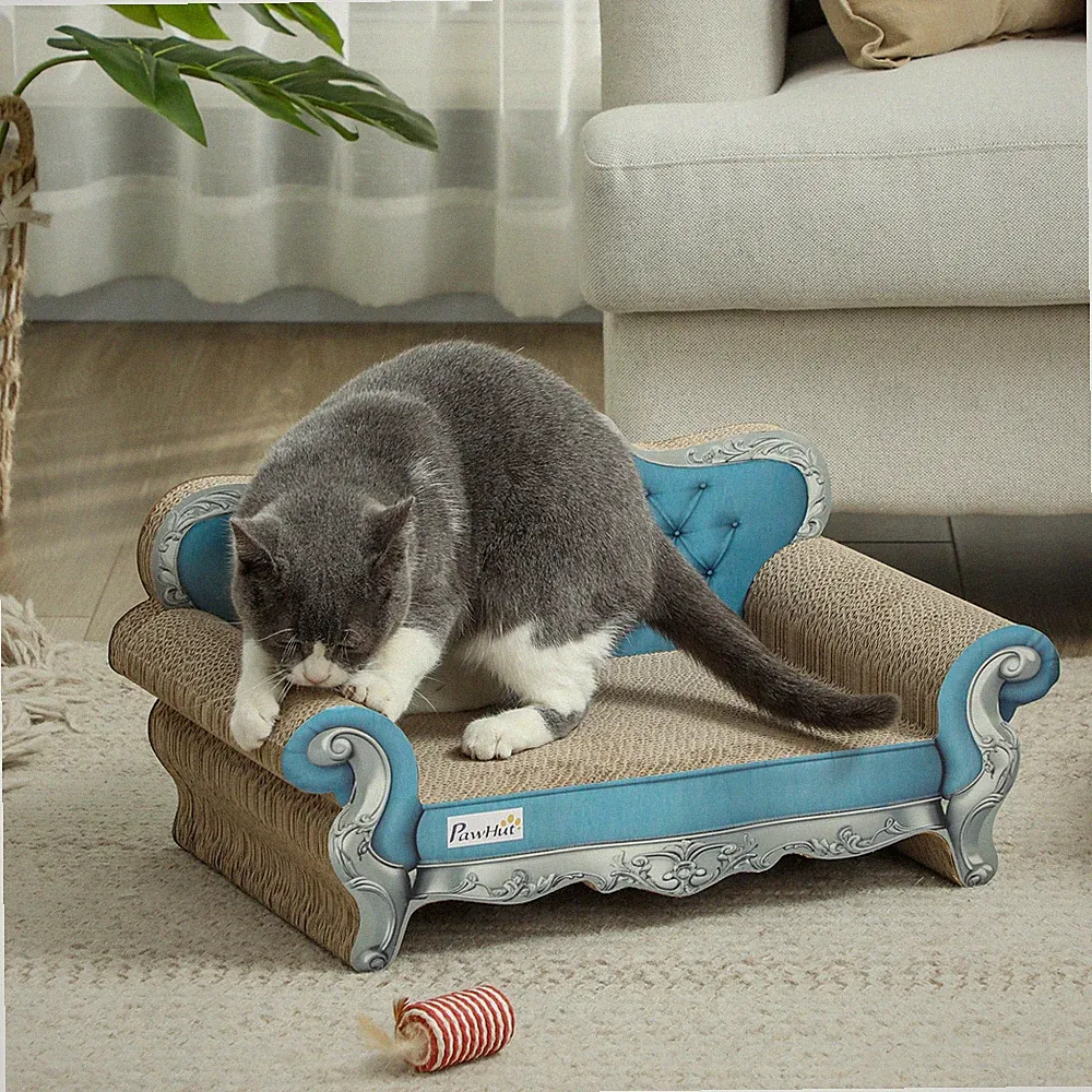 PawHut Katzenkratzbrett 2-in-1 Karton mit Katzenminze, blau