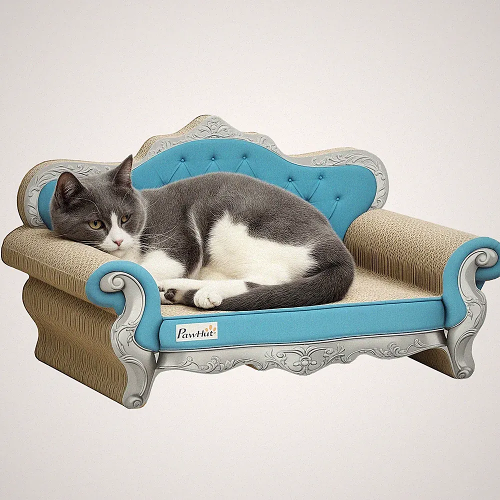 PawHut Katzenkratzbrett 2-in-1 Karton mit Katzenminze, blau