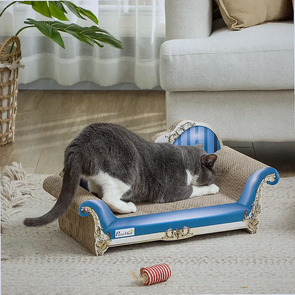 PawHut Katzenkratzbrett 2-in-1 Papplounge mit Katzenminze, blau