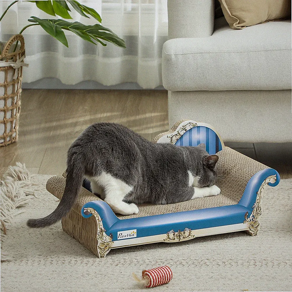 PawHut Katzenkratzbrett 2-in-1 Papplounge mit Katzenminze, blau