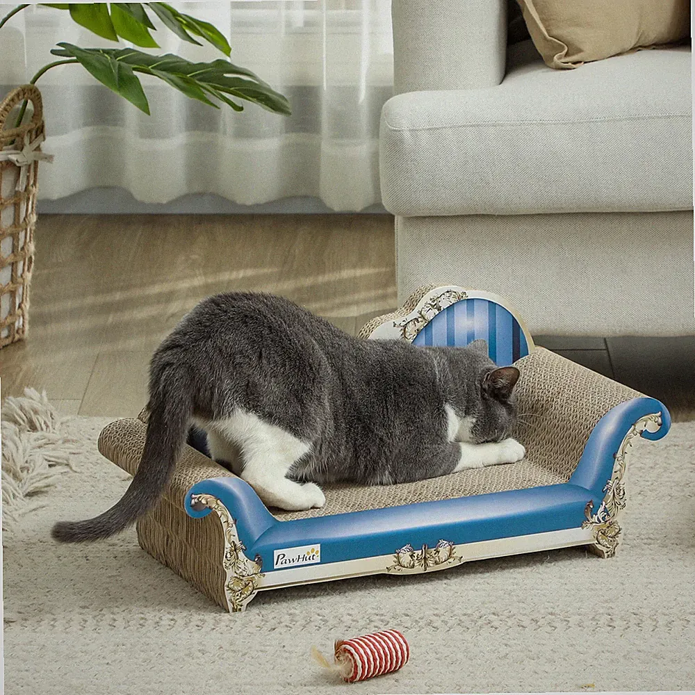 PawHut Katzenkratzbrett 2-in-1 Papplounge mit Katzenminze, blau