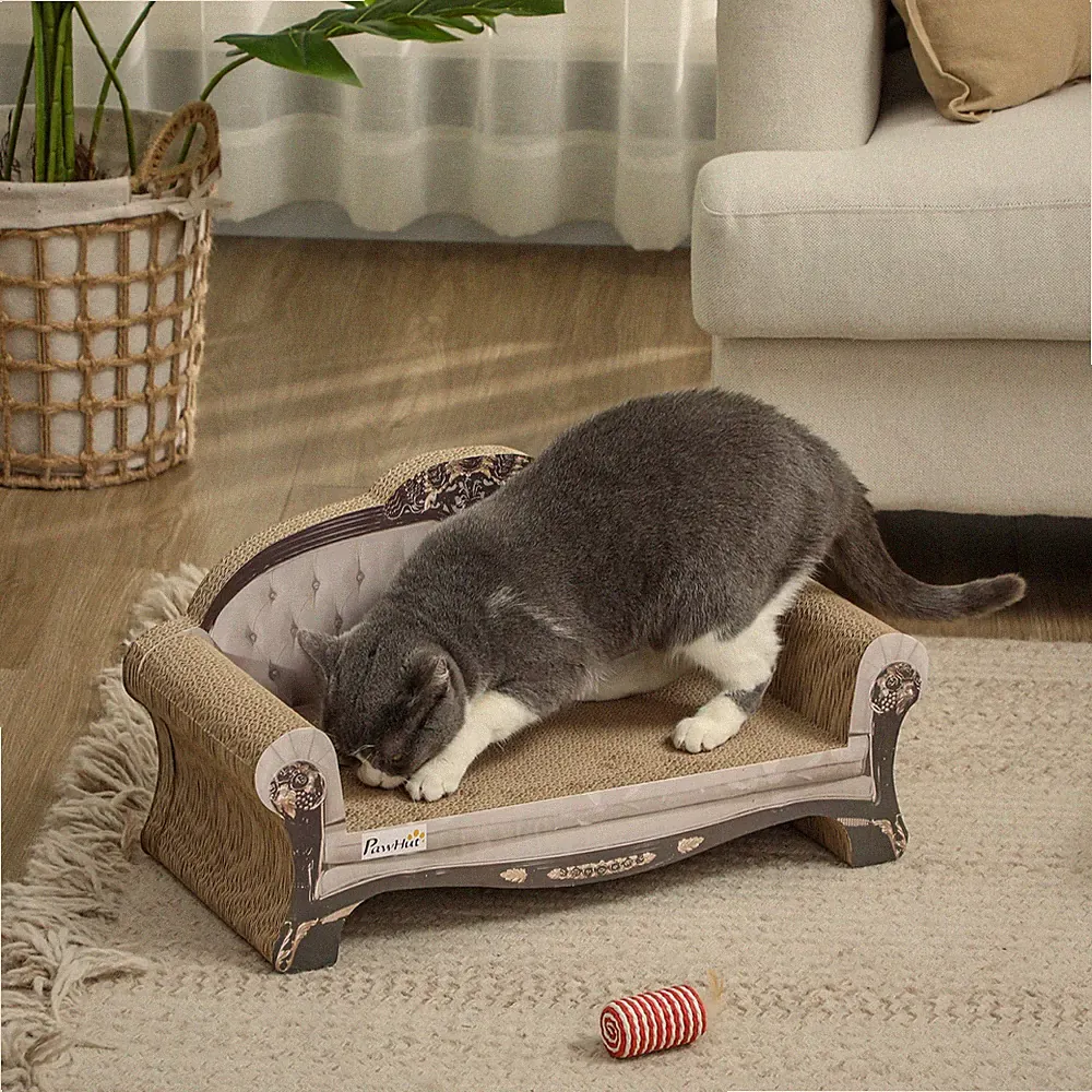 PawHut Katzenkratzbrett 2-in-1 Papplounge mit Katzenminze, braun