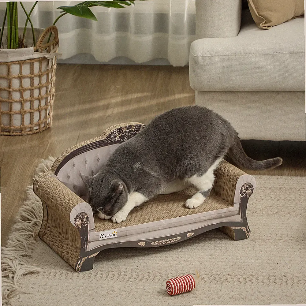 PawHut Katzenkratzbrett 2-in-1 Papplounge mit Katzenminze, braun