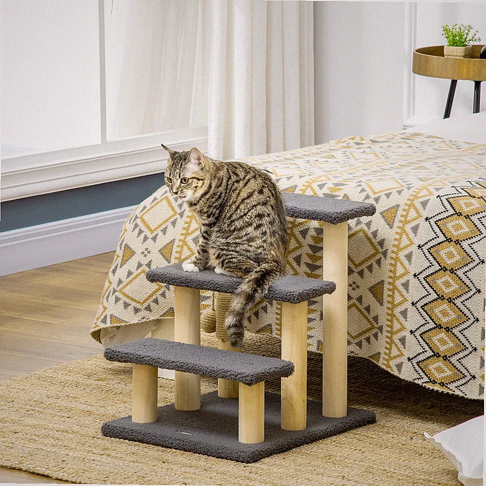 PawHut Katzentreppe 3-stufige Tiertreppe 48 cm Haustiertreppe mit Sisalsäule