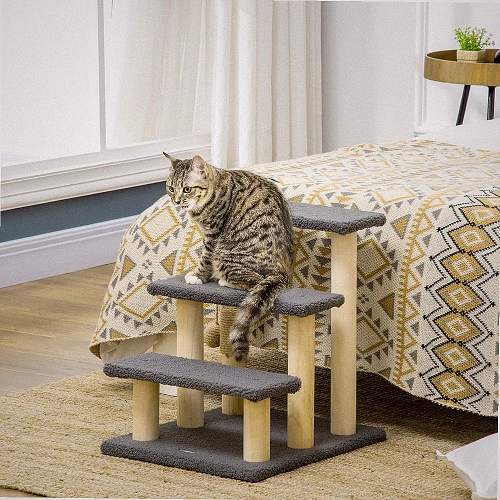 PawHut Katzentreppe 3-stufige Tiertreppe 48 cm Haustiertreppe mit Sisalsäule