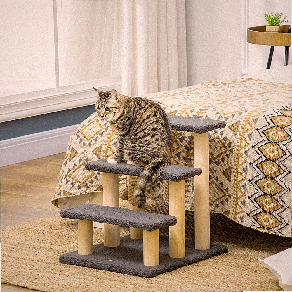 PawHut Katzentreppe 3-stufige Tiertreppe 48 cm Haustiertreppe mit Sisalsäule