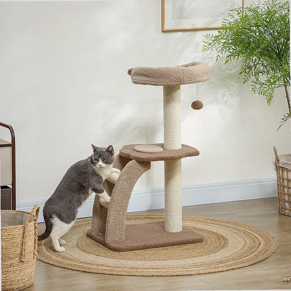 PawHut Katzenturm mit Sisal-Kratzbaum, Ball, Sitzstange, Treppe, 88 cm, generalüberholt