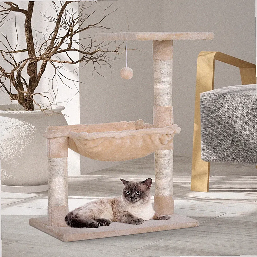 PawHut Kletterbaum Katzenbaum Kratzbaum mit Sisalsäule Spanplatte Beige