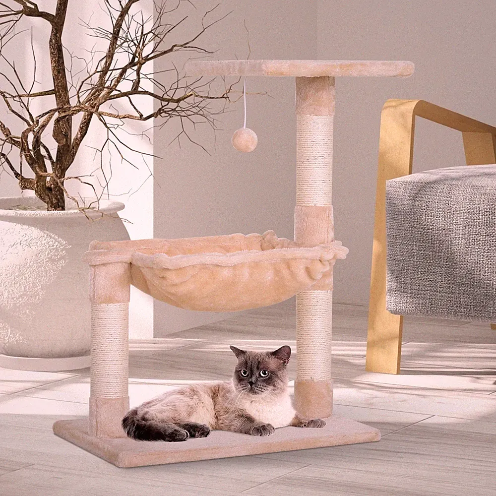 PawHut Kletterbaum Katzenbaum Kratzbaum mit Sisalsäule Spanplatte Beige
