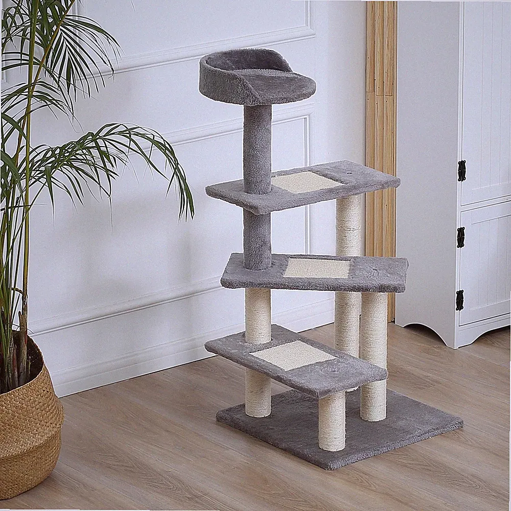 PawHut Kletterbaum Katzenbaum Spielbaum Katzenkratzbaum Treppe 5 Schichte Beige