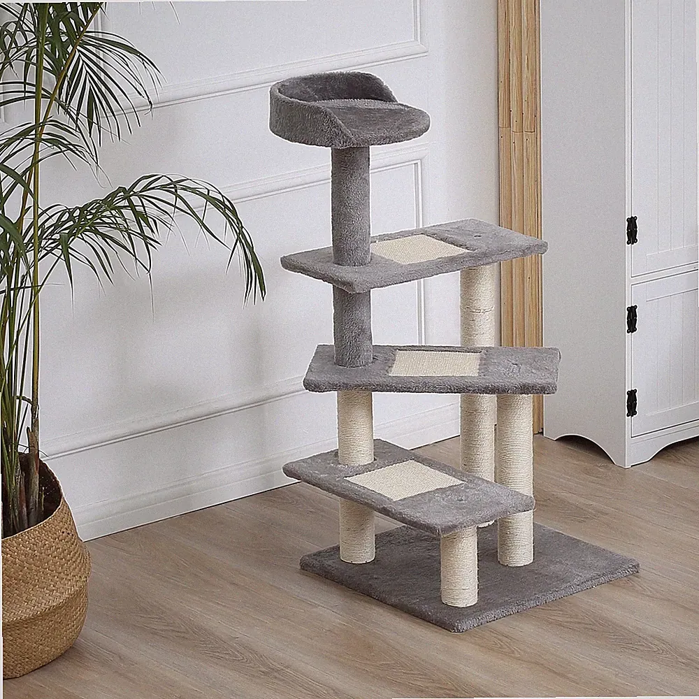 PawHut Kletterbaum Katzenbaum Spielbaum Katzenkratzbaum Treppe 5 Schichte Beige