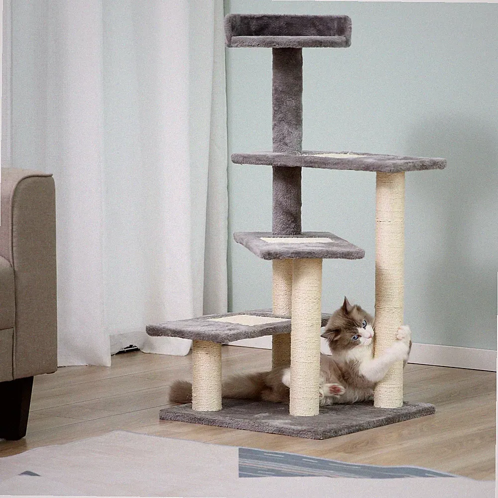 PawHut Kratzbaum 100 cm Indoor Kätzchen Kratzbaum Activity Center, grau
