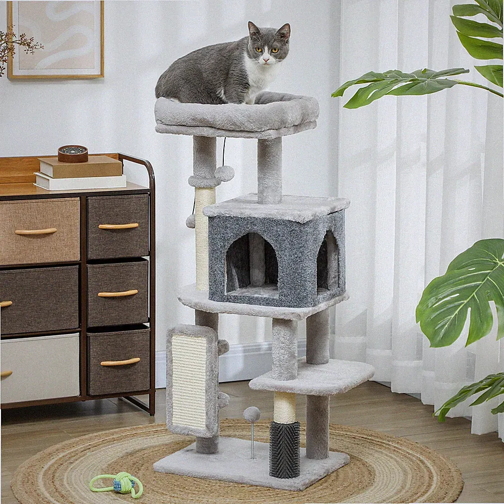 PawHut Kratzbaum 104 cm mehrstöckiger Katzenbaum mit Katzenhöhle Bett Kratzbrett