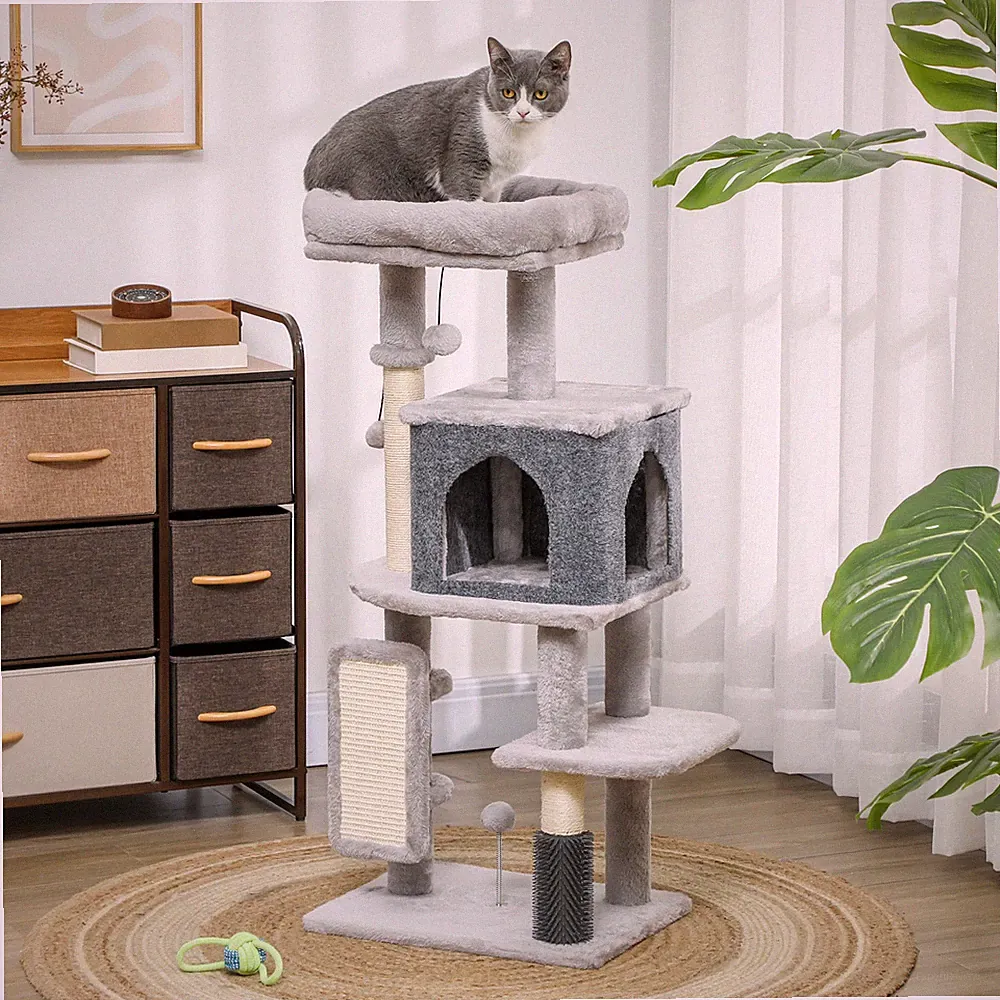PawHut Kratzbaum 104 cm mehrstöckiger Katzenbaum mit Katzenhöhle Bett Kratzbrett