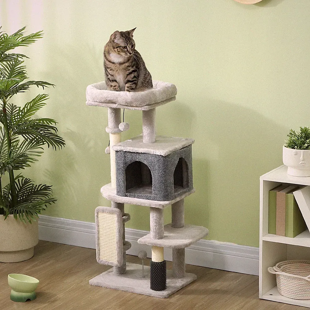 PawHut Kratzbaum 104 cm mehrstöckiger Katzenbaum mit Katzenhöhle Kratzbrett Bett