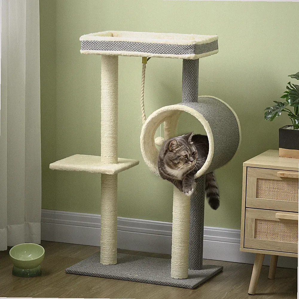 PawHut Kratzbaum 104cm Katzenbaum mit Katzenhöhle, Katzenkratzbaum mit Spielball
