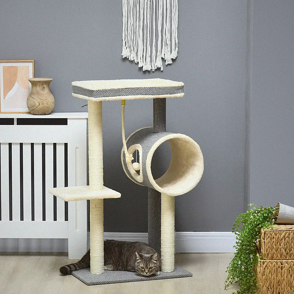 PawHut Kratzbaum 104cm Katzenbaum mit Spielball Katzenkratzbaum mit Katzenhöhle