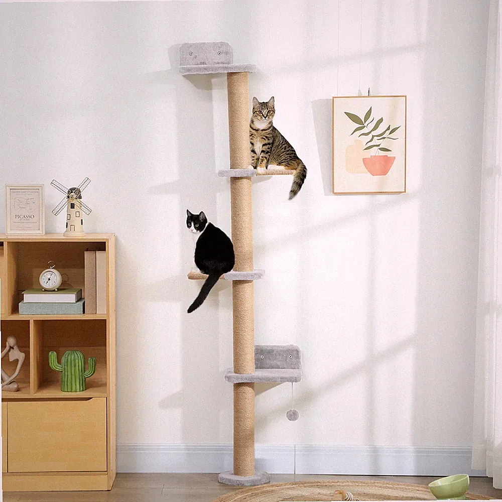 PawHut Kratzbaum 5 Etagen 180 cm Katzenturm mit Spielball für Katzen Hellgrau