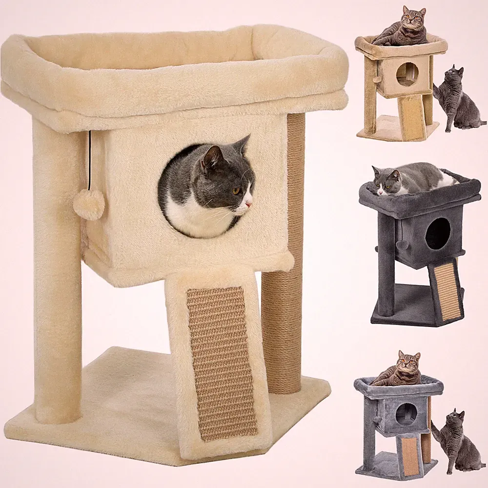 PawHut Kratzbaum 57 cm Kleiner Katzenbaum mit Katzenhöhle, Liegeplattform