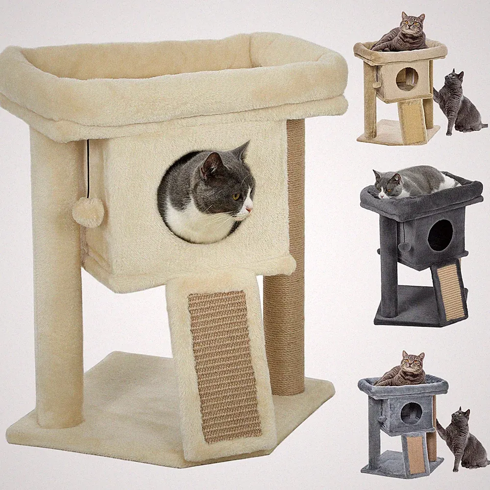 PawHut Kratzbaum 57 cm Kleiner Katzenbaum mit Katzenhöhle, Liegeplattform