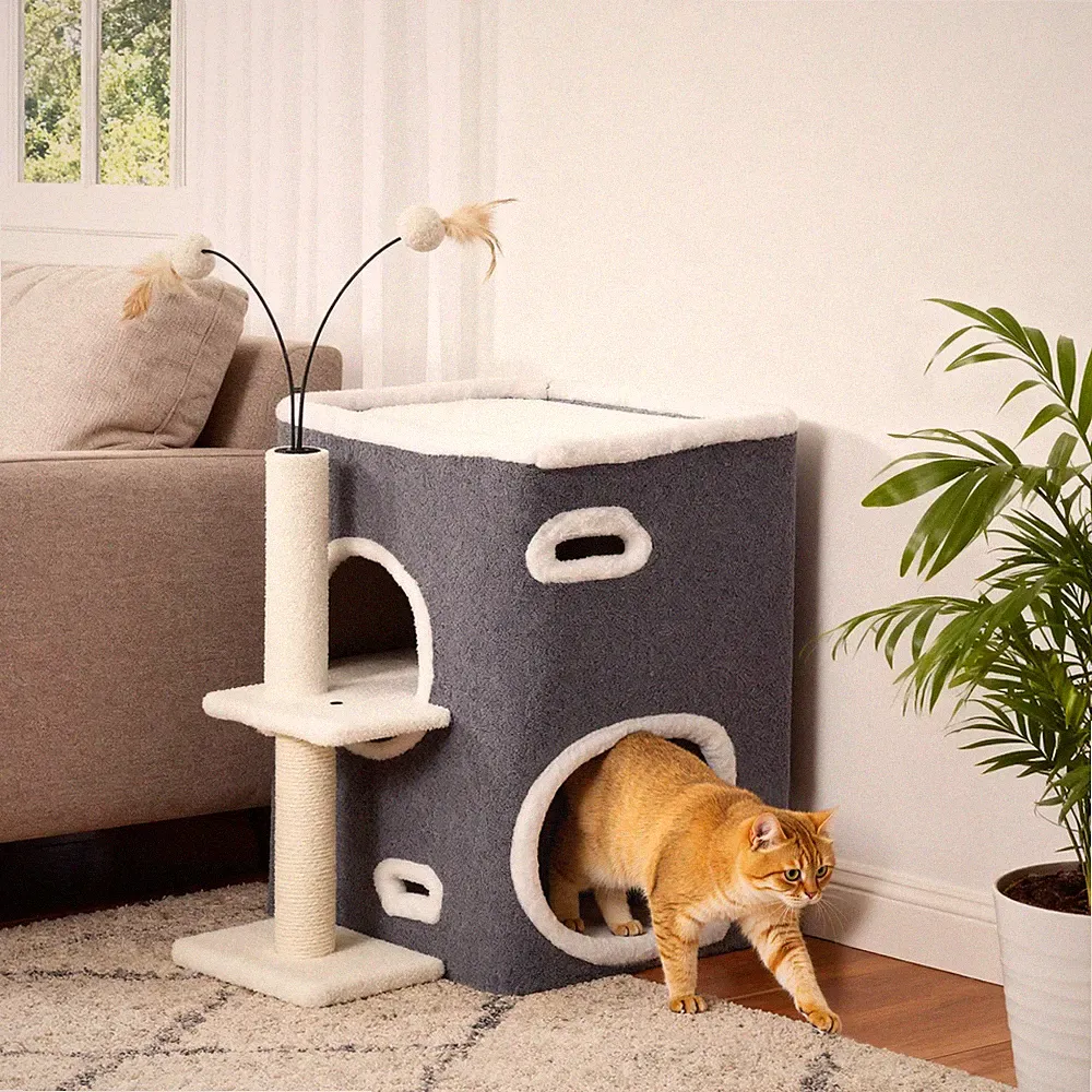 PawHut Kratzbaum 58 cm Kleiner Katzenturm mit Höhle, 3 Plüschballen, Sisalstämme