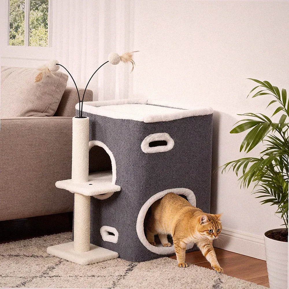 PawHut Kratzbaum 58 cm Kleiner Katzenturm mit Höhle, 3 Plüschballen, Sisalstämme