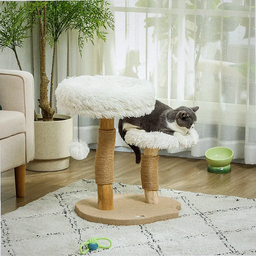 PawHut Kratzbaum 61,5 cm hoch Katzenkratzbaum mit Spielball, Betten, Kratzstamm