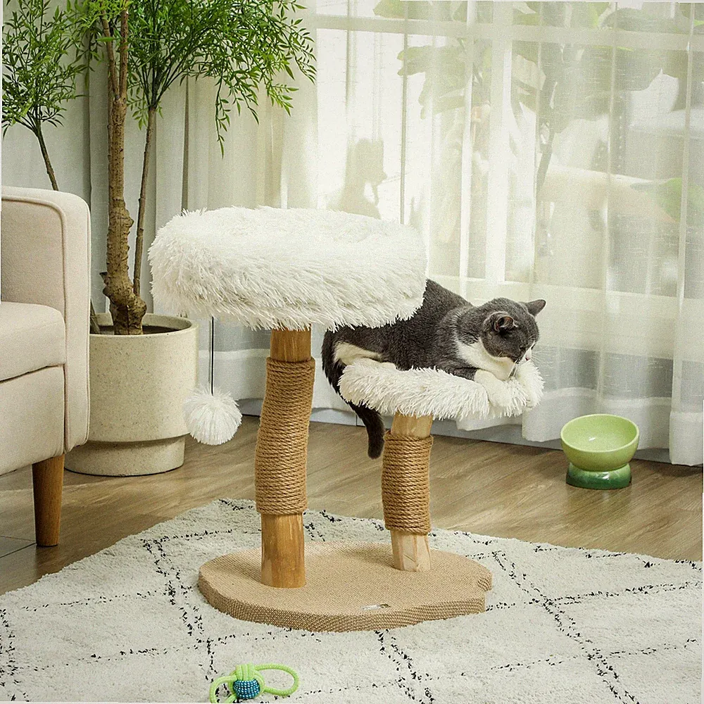 PawHut Kratzbaum 61,5 cm hoch Katzenkratzbaum mit Spielball, Betten, Kratzstamm