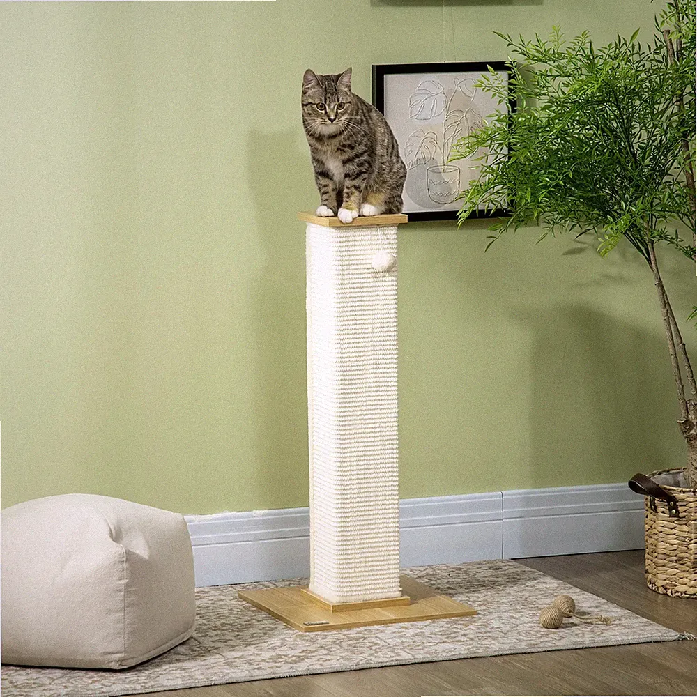 PawHut Kratzbaum, 80 cm, Kratzpsäule aus Sisalseil, Kratzstamm für Katzen, Eiche
