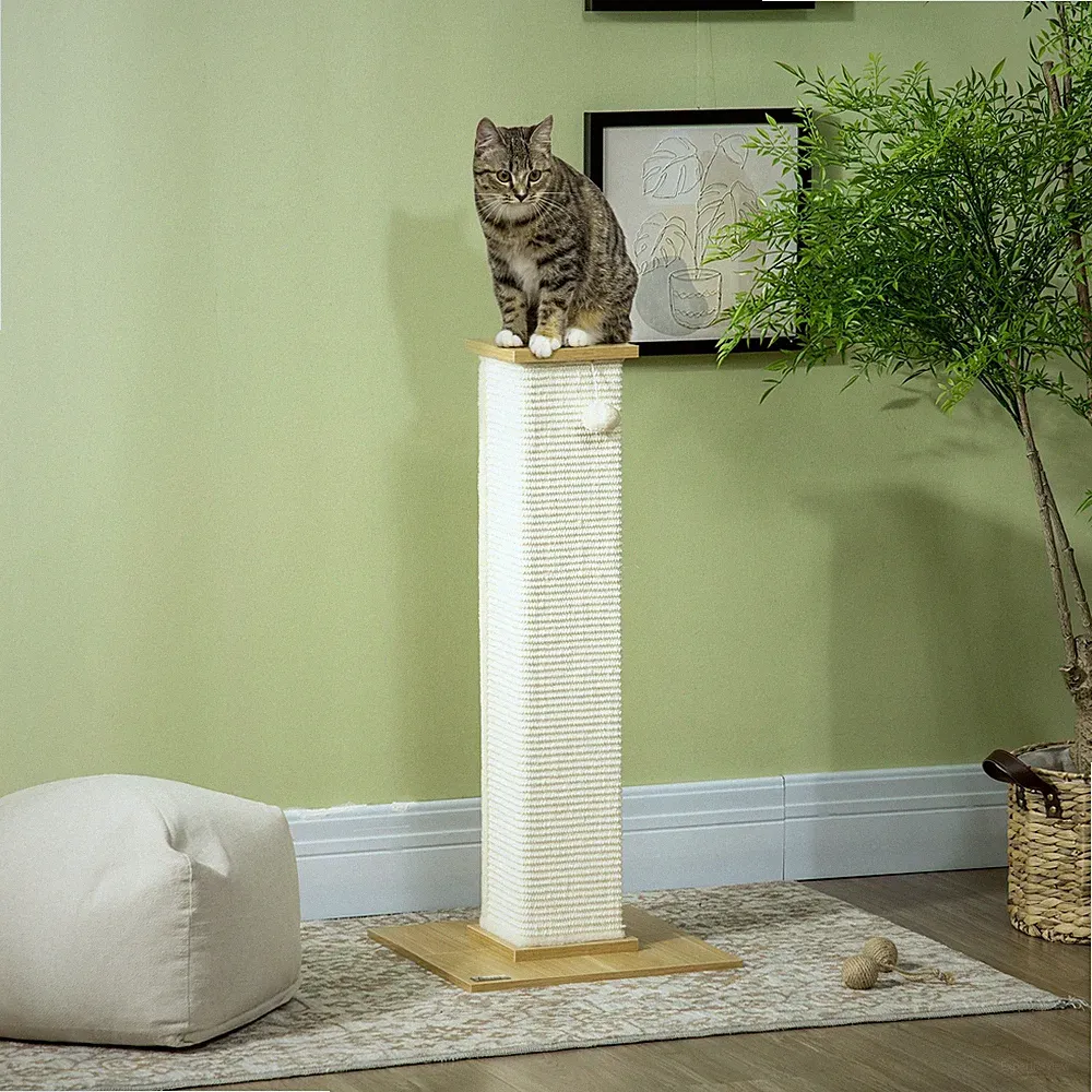 PawHut Kratzbaum, 80 cm, Kratzpsäule aus Sisalseil, Kratzstamm für Katzen, Eiche