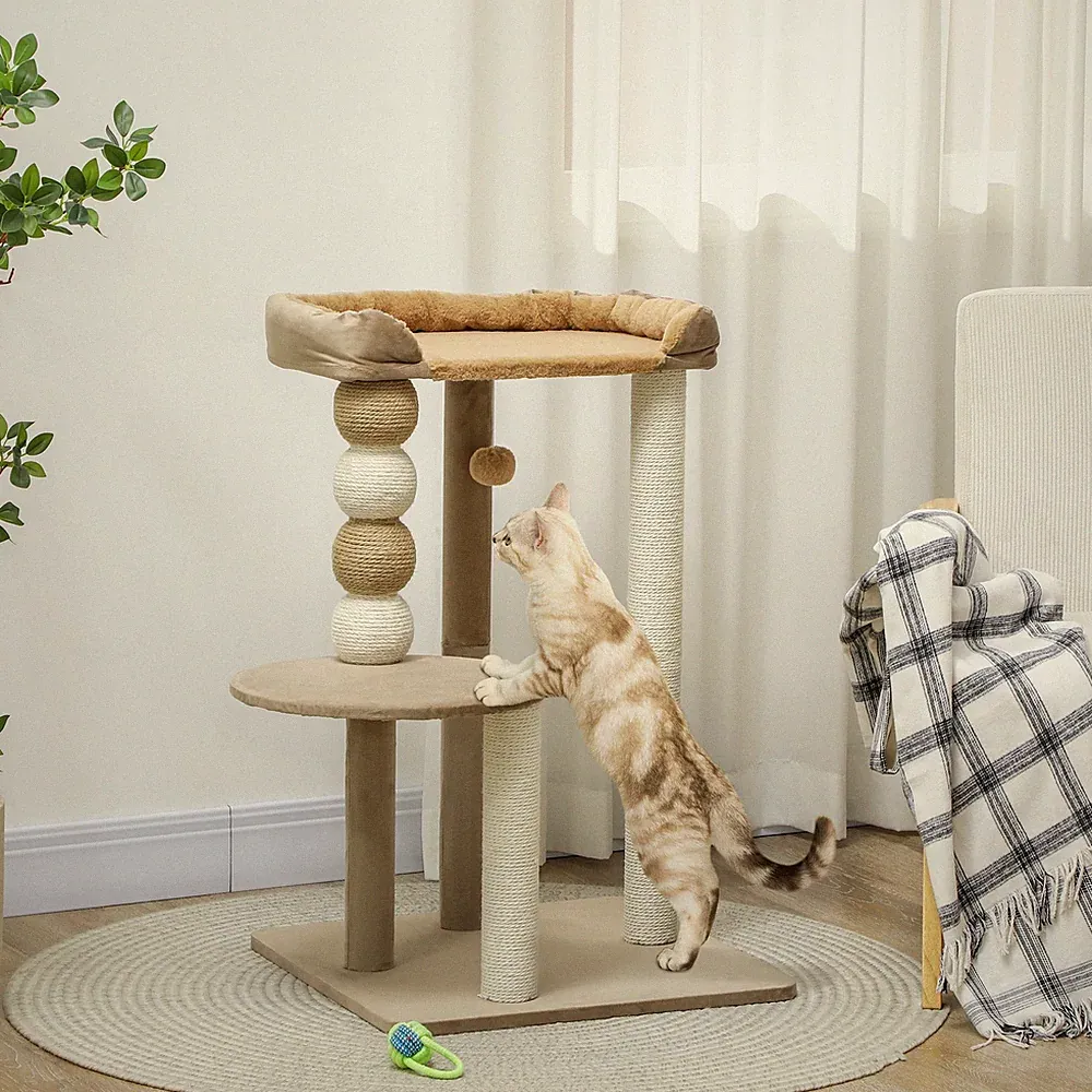 PawHut Kratzbaum 86 cm Katzenbaum mit Spielball für Katzen bis 7 kg Kaffee