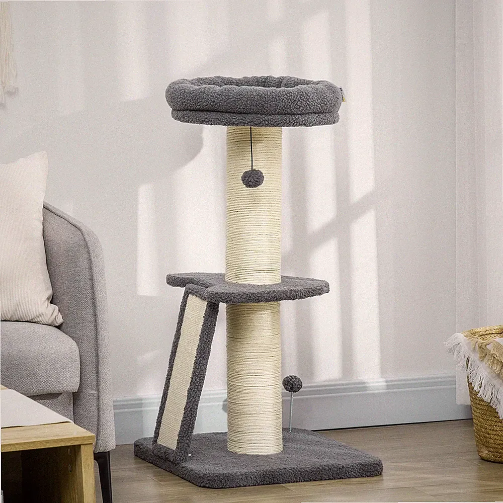 PawHut Kratzbaum 92H cm Kletterbaum mit Kratzbrett Katzenbaum Dunkelgrau