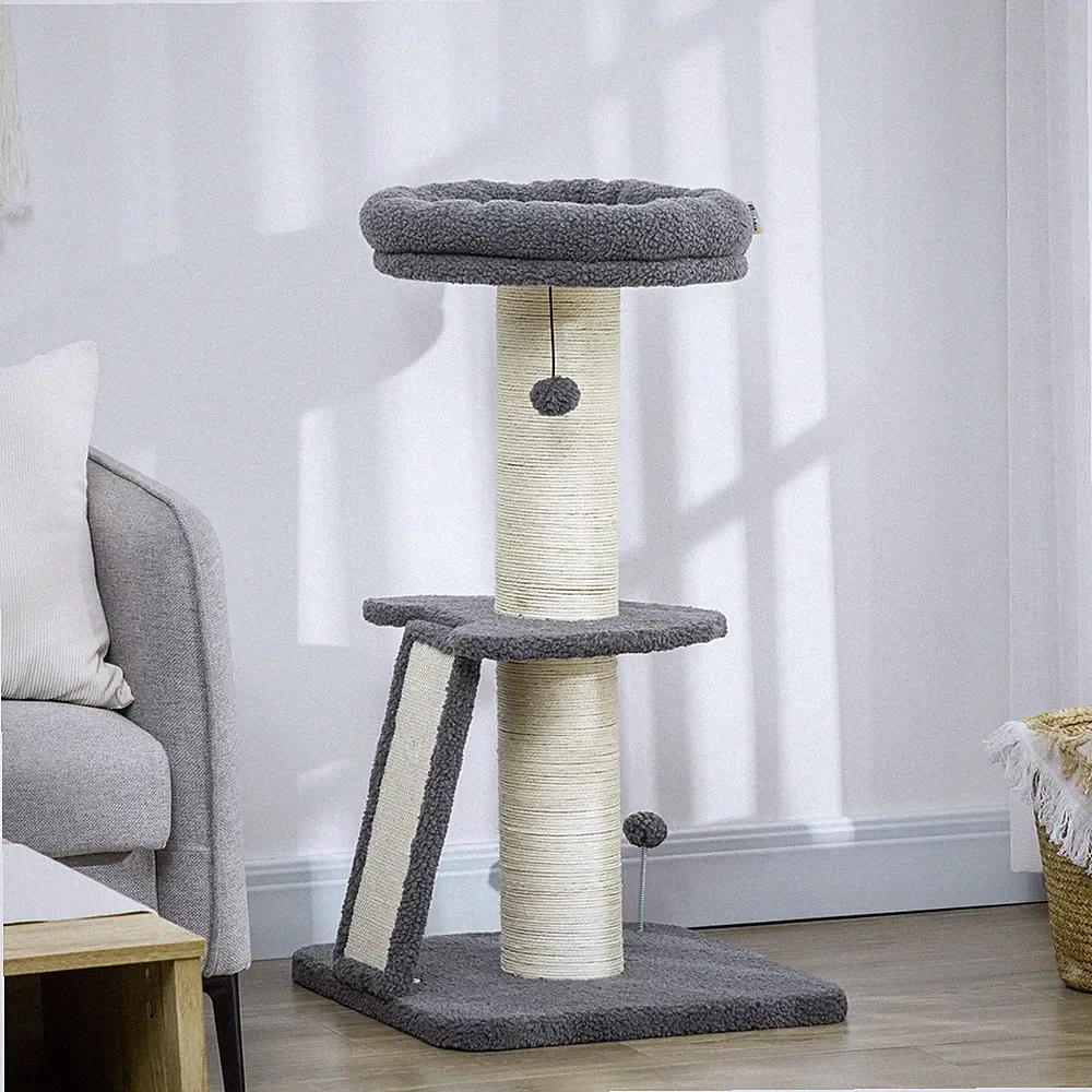 PawHut Kratzbaum 92H cm Kletterbaum mit Kratzbrett Katzenbaum Dunkelgrau