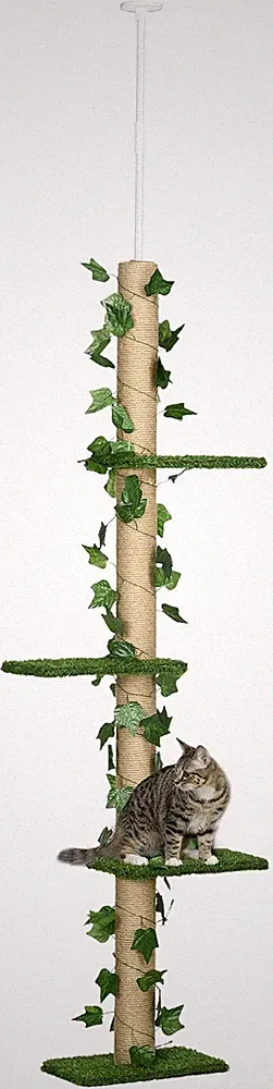 Pawhut Kratzbaum Deckenhoch 202-242 Cm Höhenverstellbar Katzenturm Mit 4 Ebenen