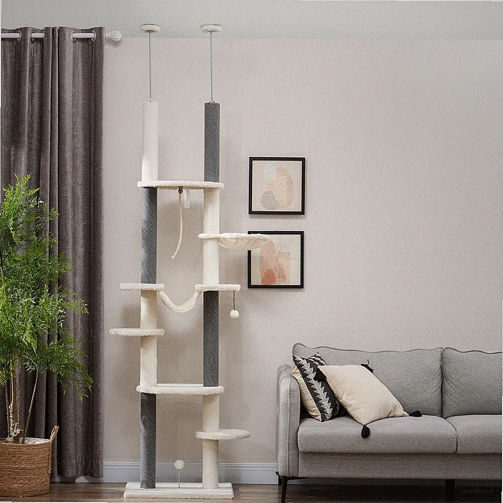 PawHut Kratzbaum Deckenhoch Katzenbaum 225-255cm Katzenkratzbaum mit Hängematten