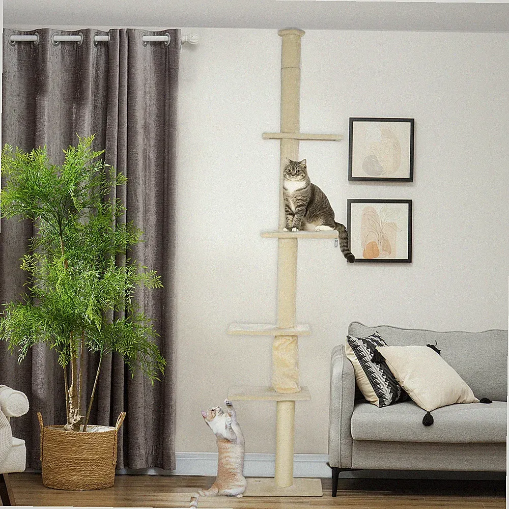 PawHut Kratzbaum Deckenhoch Katzenbaum 225-275cm Katzenkratzbaum mit Kippschutz