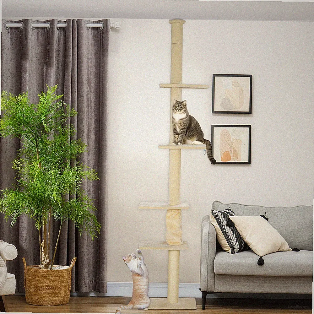 PawHut Kratzbaum Deckenhoch Katzenbaum 225-275cm Katzenkratzbaum mit Kippschutz