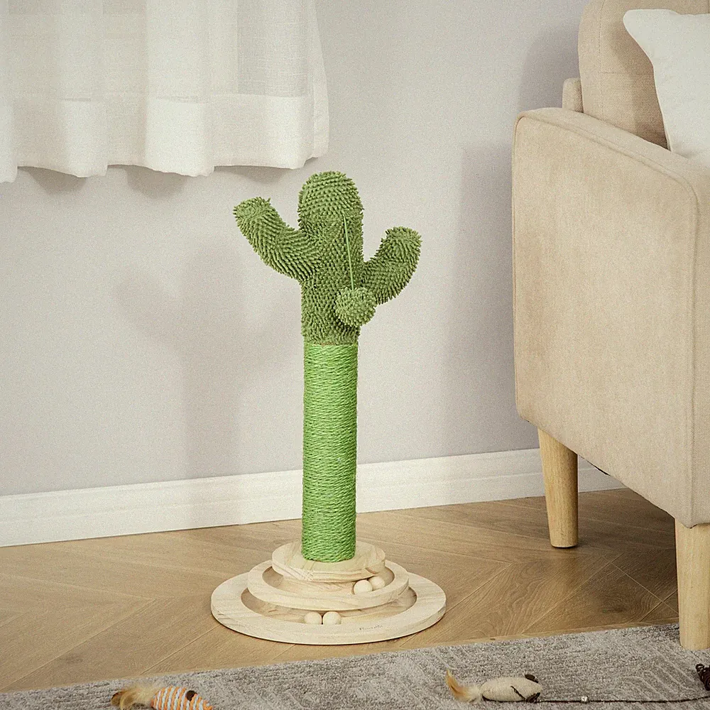 PawHut Kratzbaum Kaktus Spielzeug 65 cm Hoch Sisal Seil Kiefernholz Grün+Natur