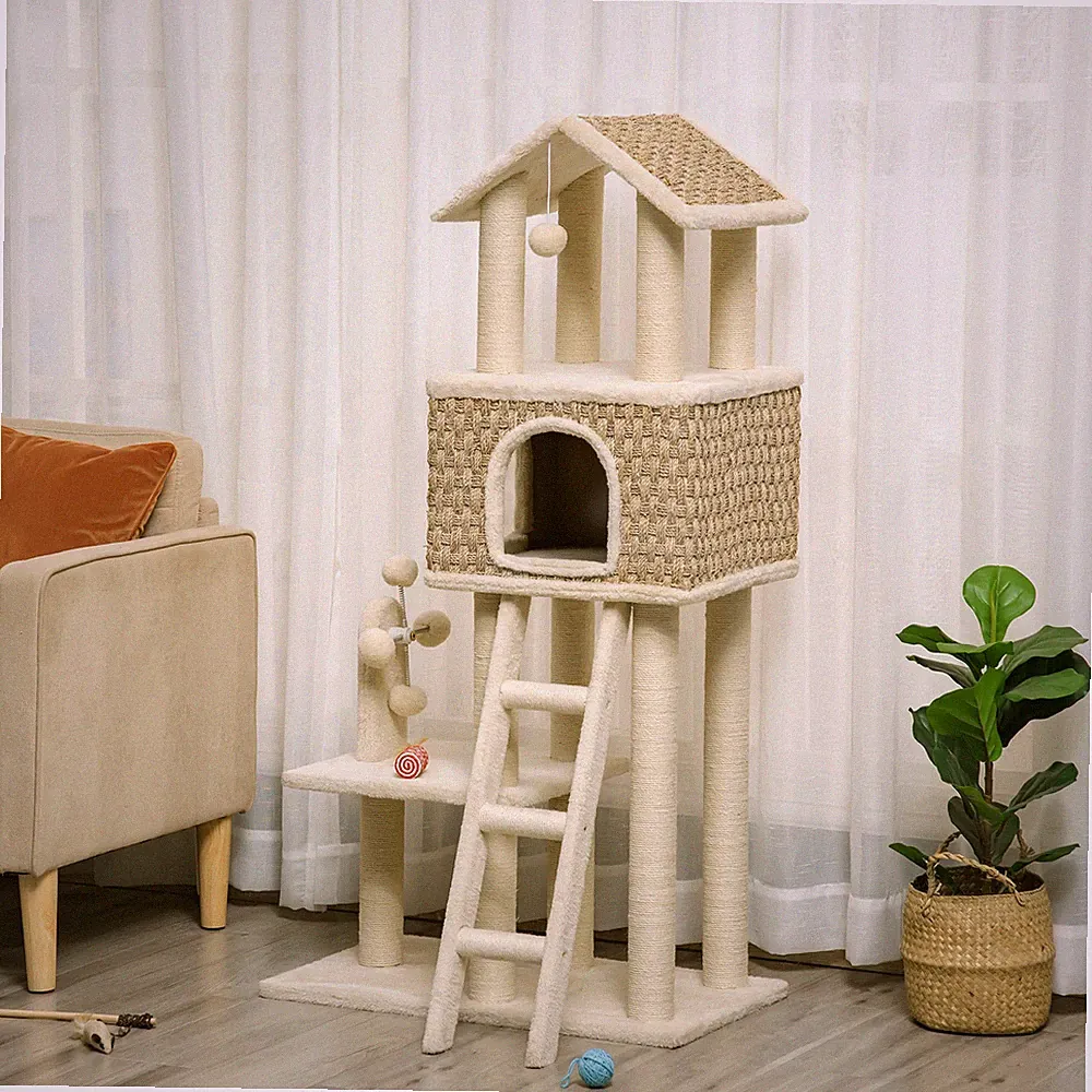 PawHut Kratzbaum Katzenbaum 130H cm Kletterbaum mit Katzenhöhle Spielbälle