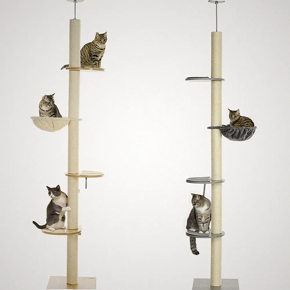PawHut Kratzbaum, Katzenbaum Deckenhoch, Katzenkratzbaum, Höhenverstellbar