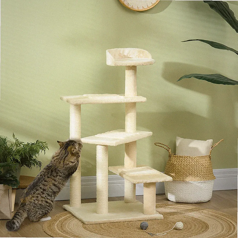 PawHut Kratzbaum Katzenkratzbaum Katzenbaum mit Sisalsäulen Beige