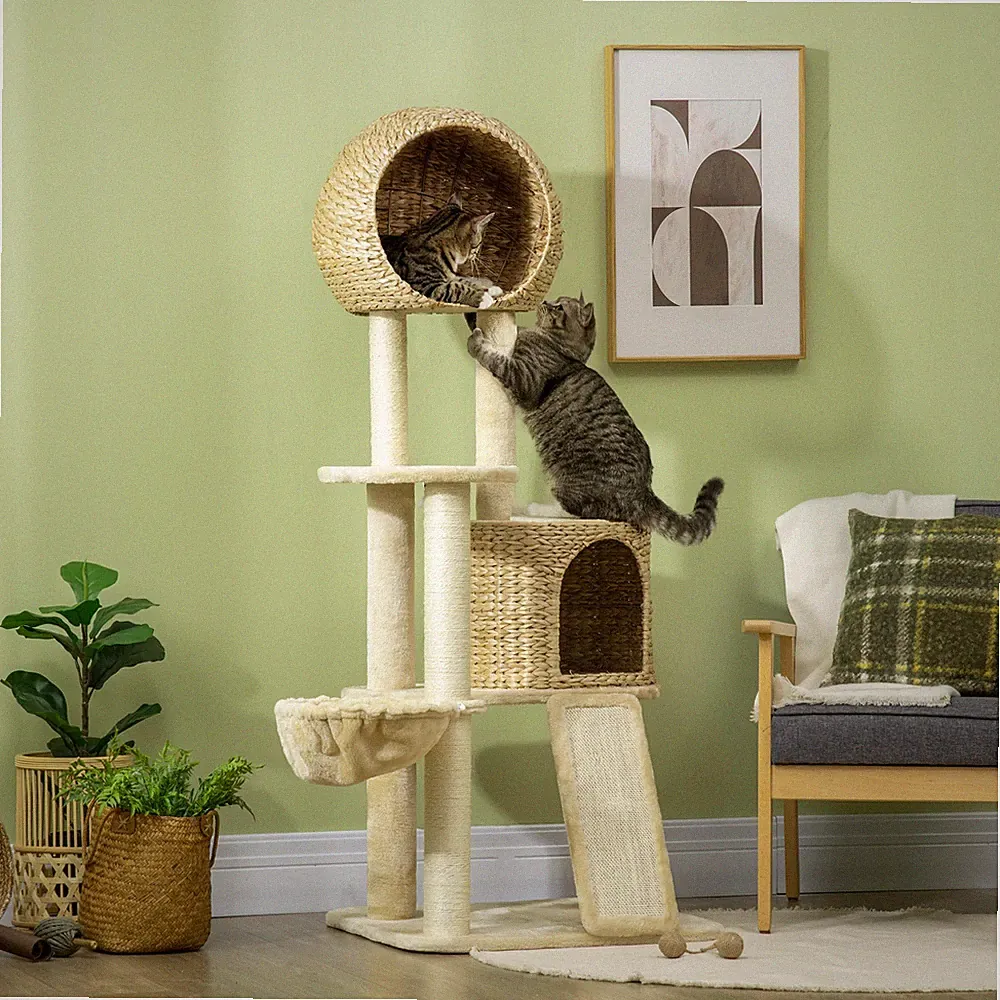 Pawhut Kratzbaum, Kletterbaum mit Katzenhaus, Katzenbaum mit Rampe, Spielbaum