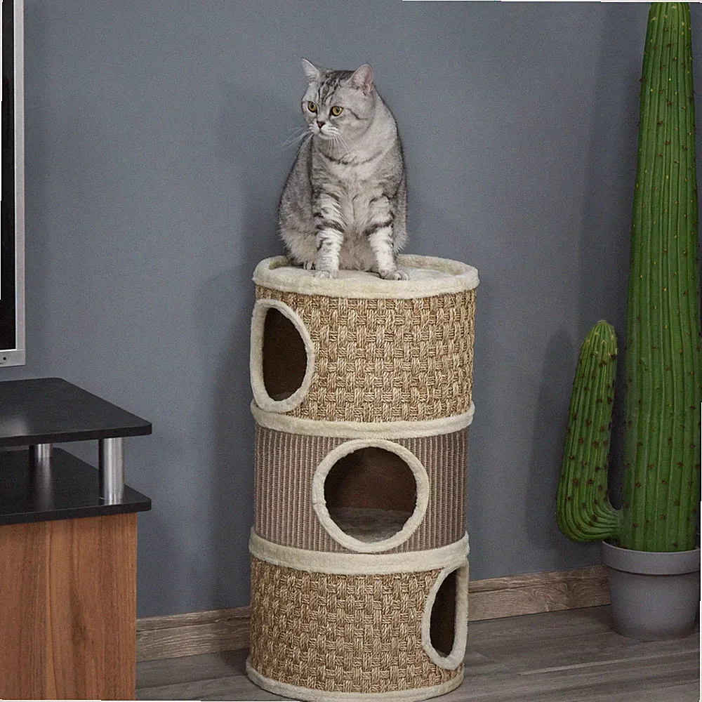 PawHut Kratztonne, Höhe 70 cm für katzen Katzenbaum Kletterbaum Sisal Plüsch