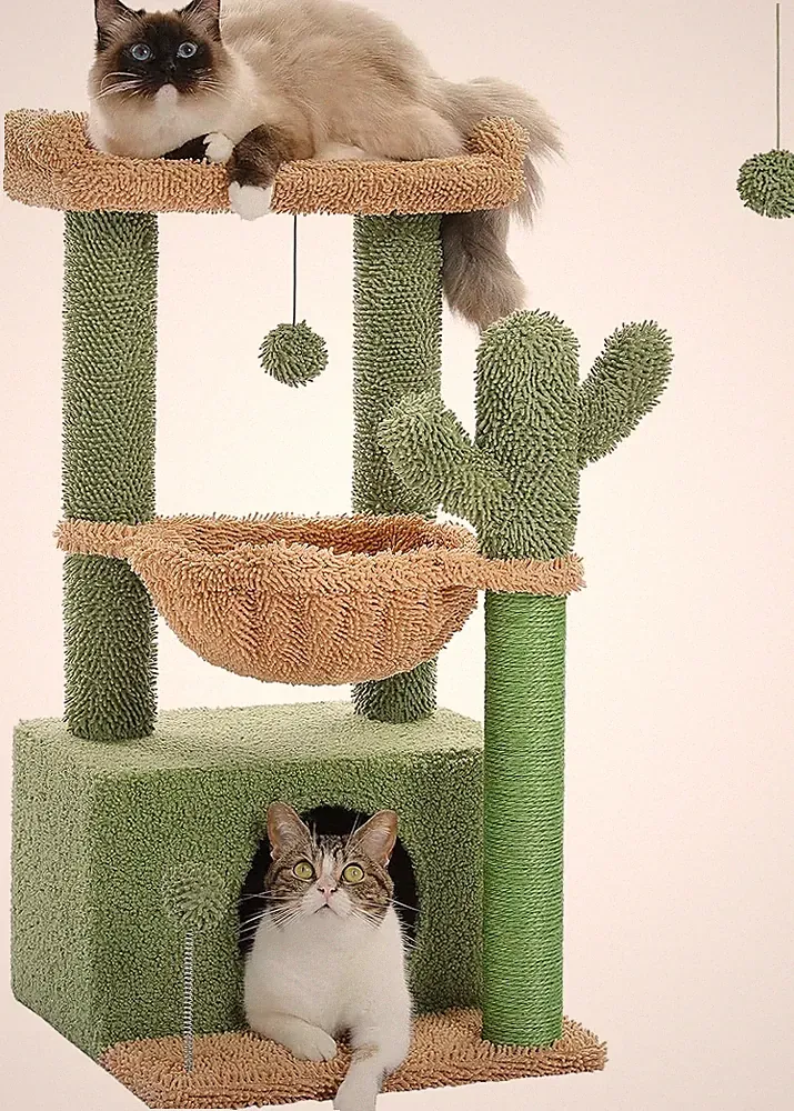 PAWZ Road Kaktus Katzenbaum Für Indoor-Katzen Mit Hängematte, Katzenturm Mit Sis