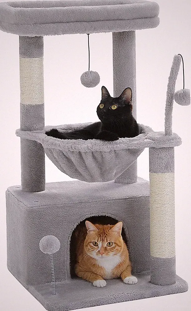 PAWZ Road Kleiner Katzenbaum für Indoor-Katzen mit Hängematte, Katzenturm mit Si
